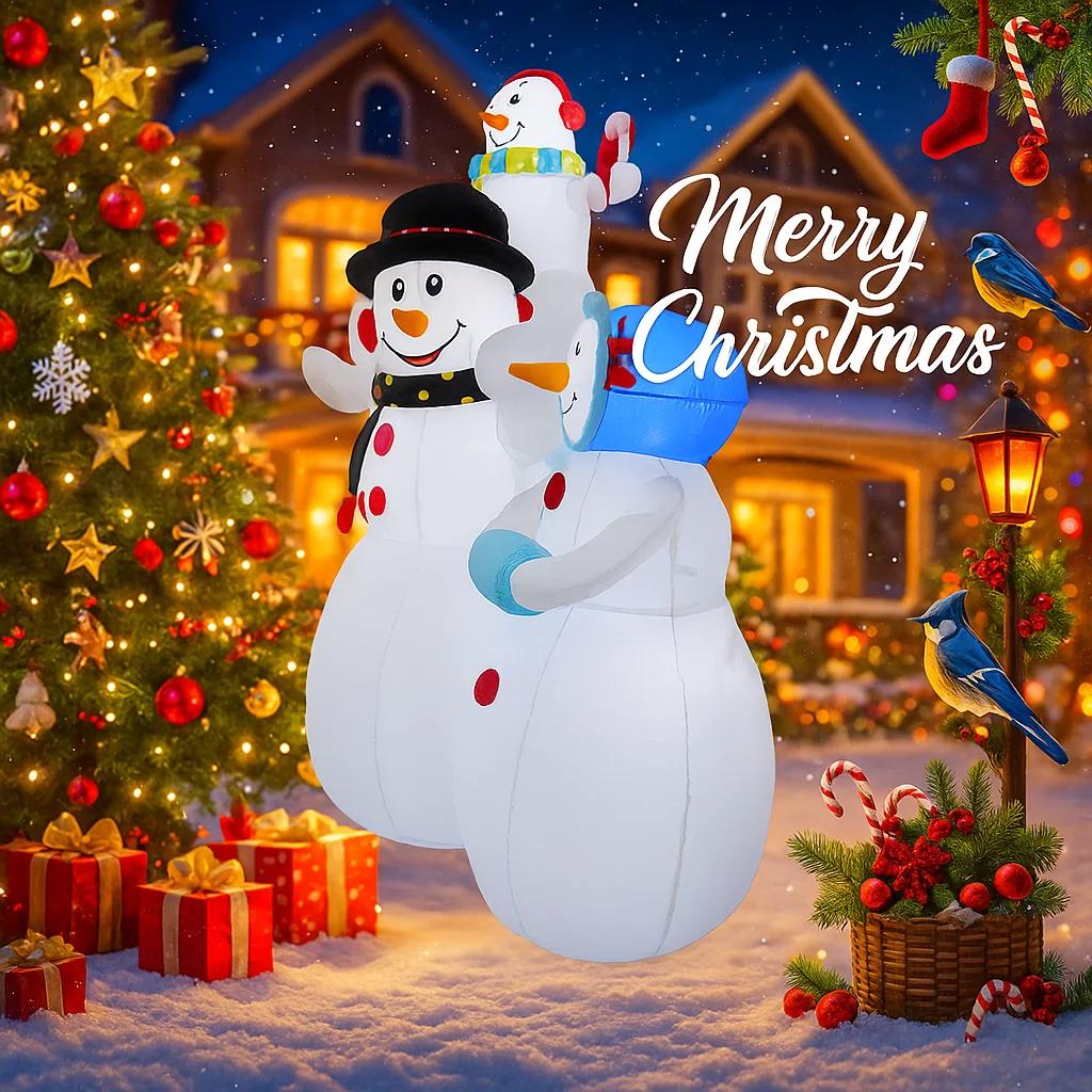 5.9FT Giant LED Light Inflatable Xmas Snowman Family Toys Festive Home Decorations Ornaments Yard Decor Supplies Holiday Gifts