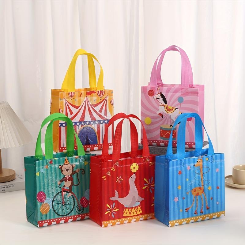 30pcs Non-Woven Circus Party Gift Bags with Handles Cartoon Animal & Performer Reusable Tote Bags Birthday Decorations Gift Bags