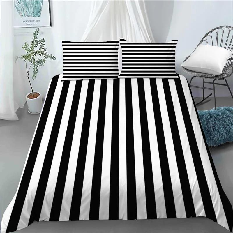 3D Nordic Style Black and White Grid Cute Animal Duvet Cover King Size Polyester Quilt Cover Pillowcases for Home Bedroom Decor