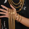Factory Hip Hop Jewelry Men 8-14mm 18K Gold Plated Stainless Steel Miami Cuban Link Chain Luxury Necklace
