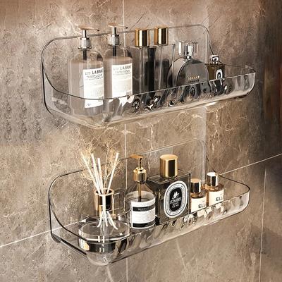 Transparentes Acryl-Aufbewahrungsregal für das Badezimmer, an der Wand montiert, stanzfreies Kosmetik-Aufbewahrungstablett, Make-up-Organizer, Badezimmer-/Küchenregal