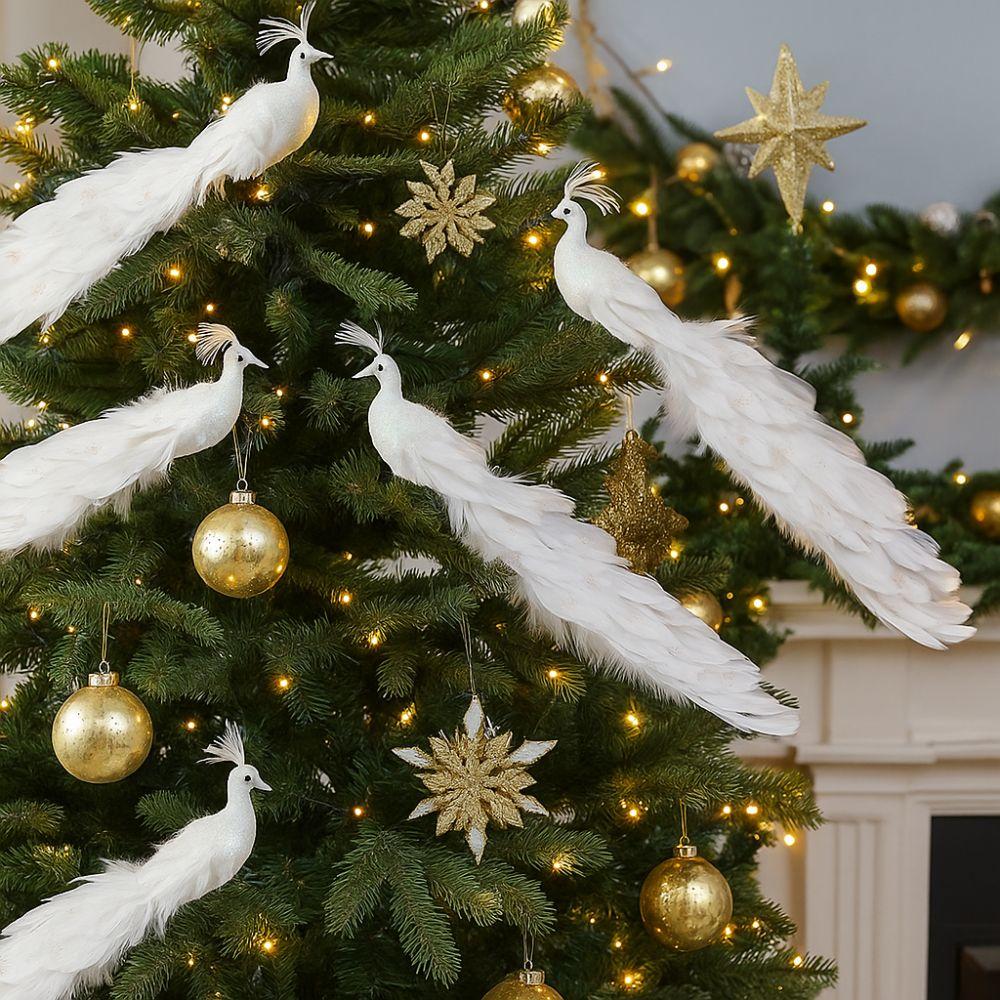 Colorful Artificial Christmas Peafowl Glitter Feather Simulation Peacock  Garden Decoration