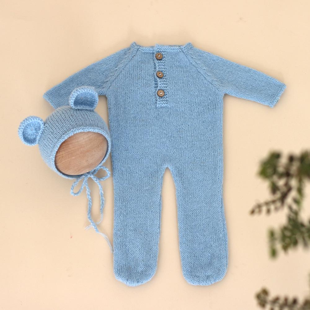 Newborn Knit Mohair Bear Romper & Hat Set