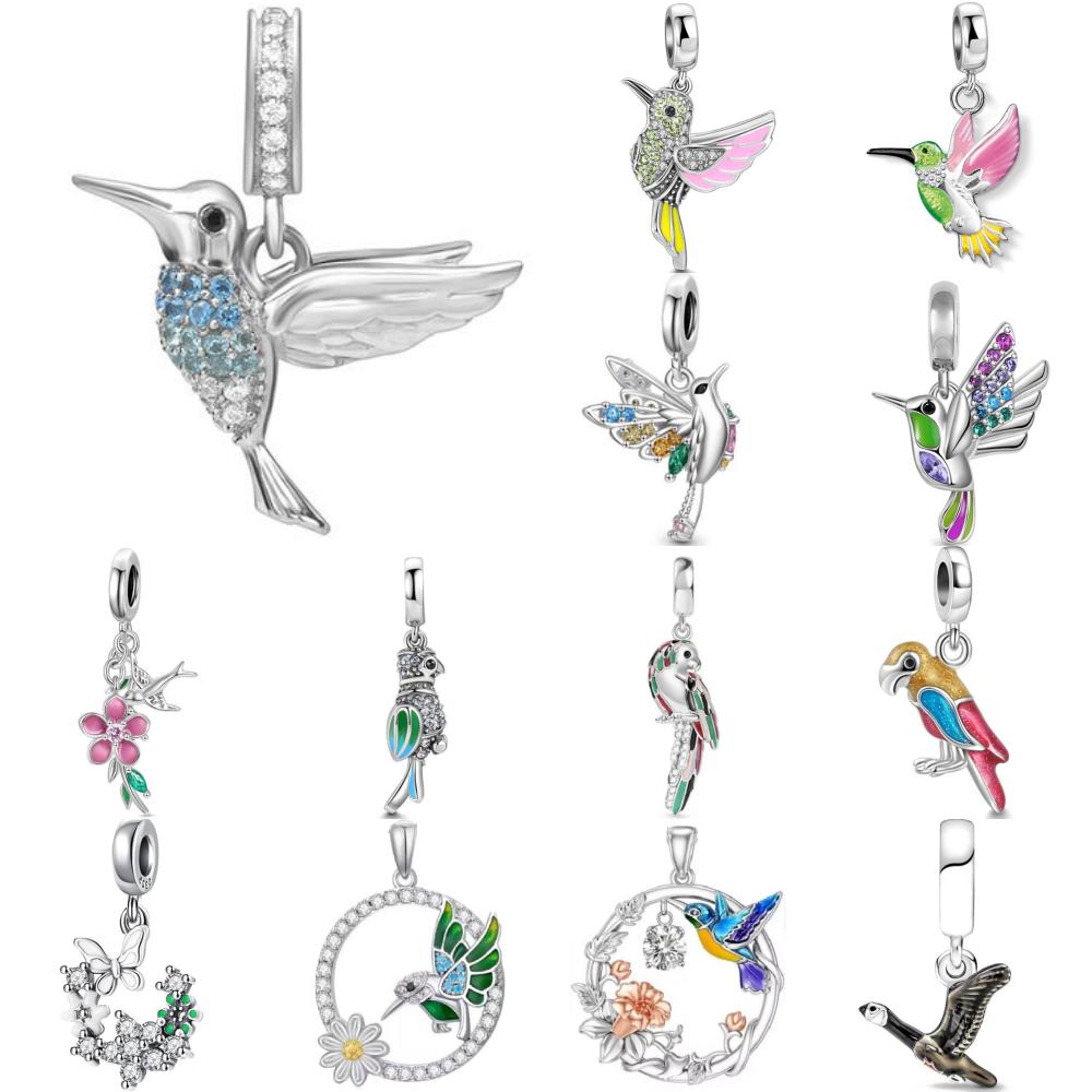 925 Silver Hummingbird,Bird Bead Pendant Suitable for European Original Bracelet DIY Accessories Exquisite Jewelry