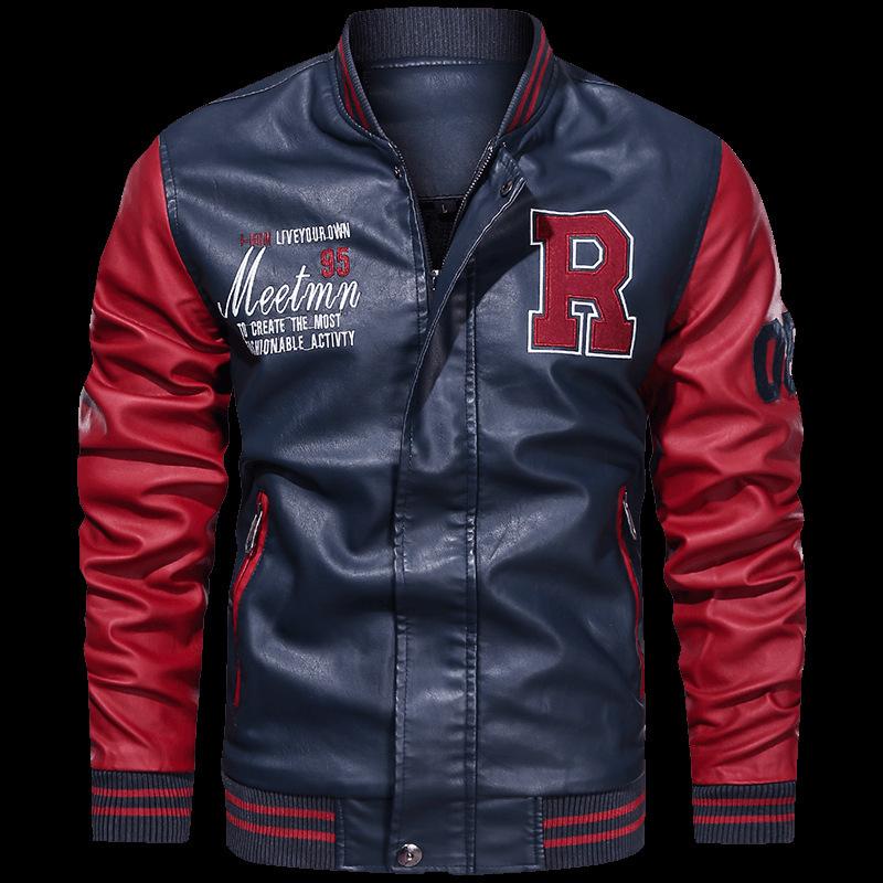 Men's Motorcycle Leather Jacket Plus Velvet Flight PU Leather Jacket Baseball Jacket