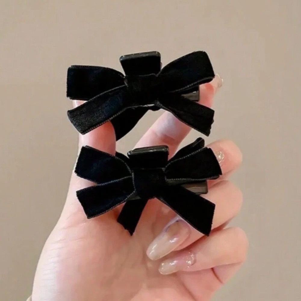 2PCS Fashion Black Bow Hair Clip Velvet Small Bow Hair Claw Vintage Style Cute Princess Hair Clip For Women and Girls