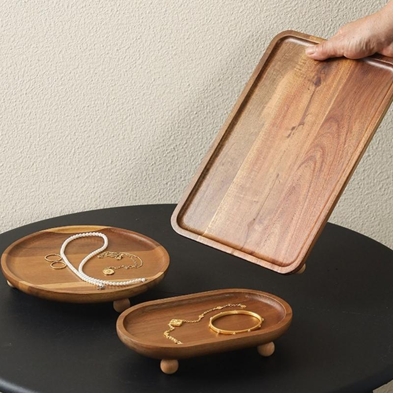 Traditional Japanese Elevated Serving Tray Natural Finish High Foot Display Tray for Food Fruits and Decors Storage
