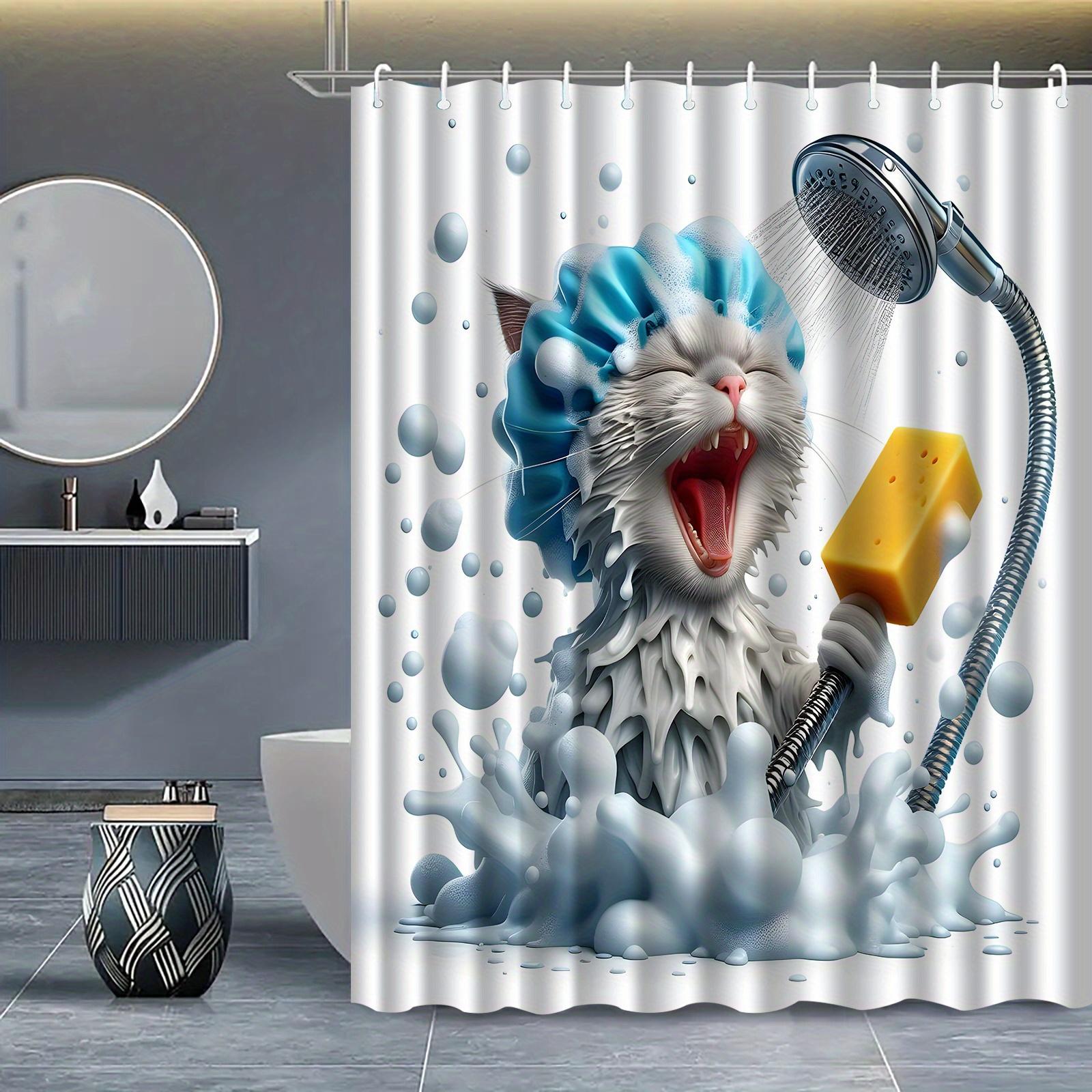 

1Pc Funny Bathing Cat Shower Curtain - High Quality Bathroom Decor With Hooks Bathroom Window Decoration For Cat Lovers W60H190(CM)-1 Pcs