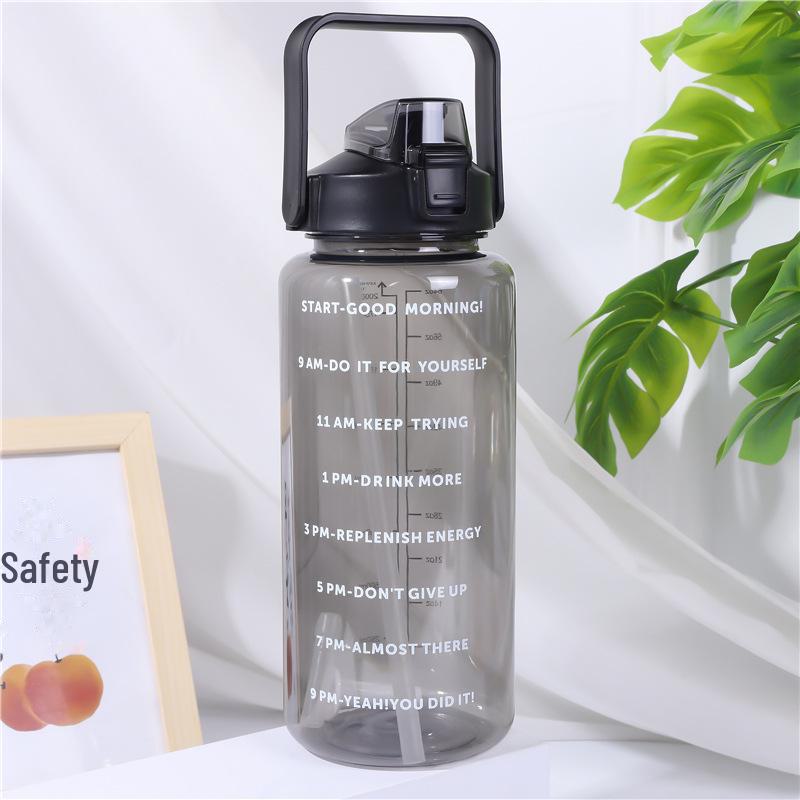2000ml Frosted Gradient Sports Water Bottle with Handle & Straw, Large Capacity Plastic Cup