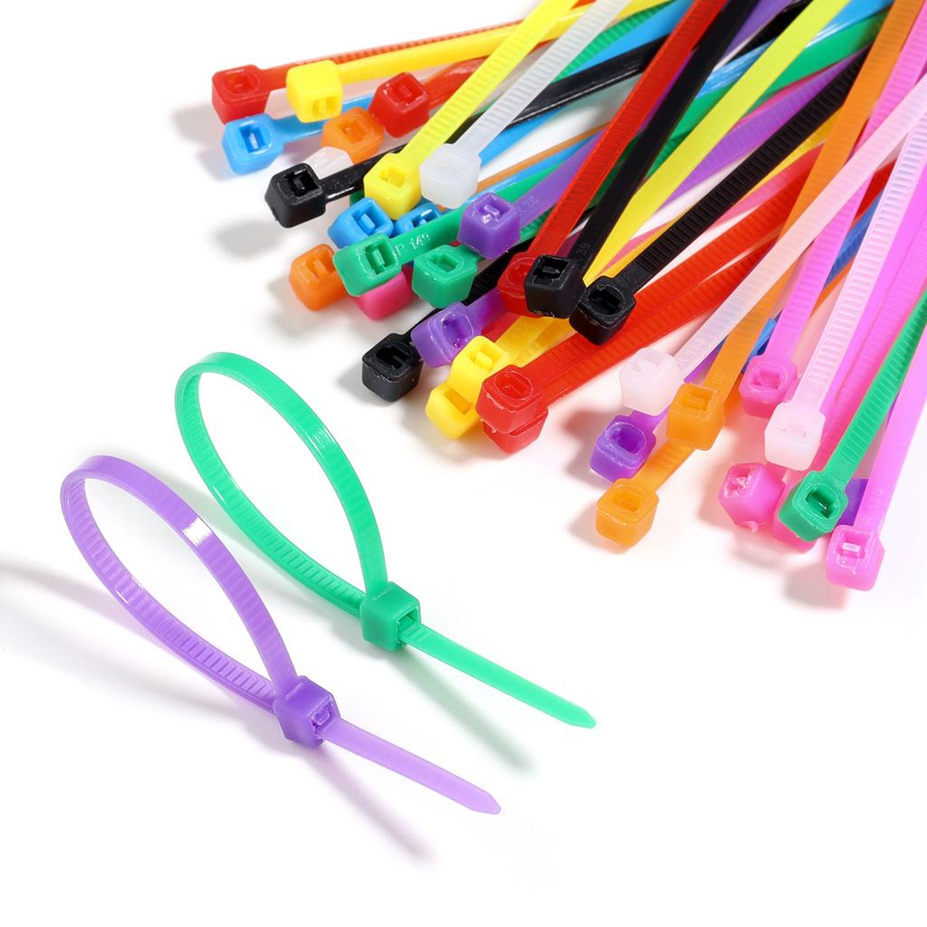 100 Stück/Los Selbstverriegelnde Kunststoff-Nylon-Kabelbinder Bunte Reißverschluss-Wickelbänder Nylon-Kabelbinder-Set Befestigungsring Schlaufe Drahtwickel