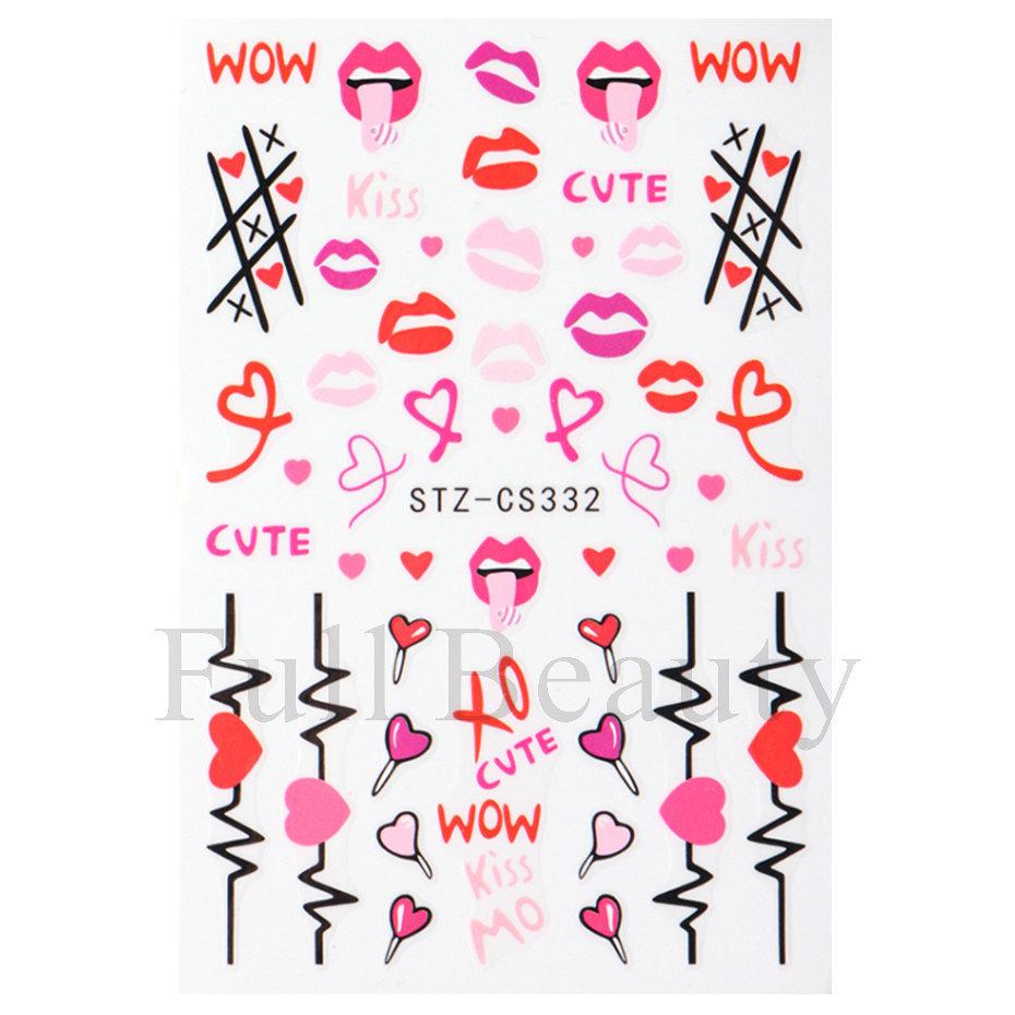 Nail Art Stickers, Valentine'S Day Romantic Love Lips Heart Love Lollipop Nail Stickers