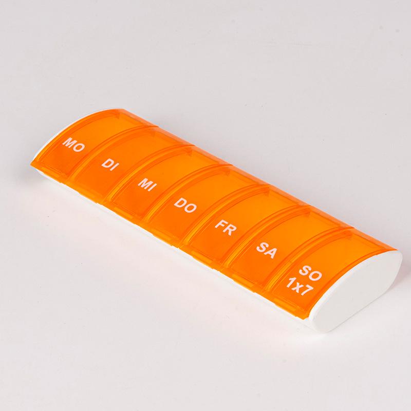 Компактный водонепроницаемый 7-дневный органайзер для таблеток с герметичными отделениями оранжевый