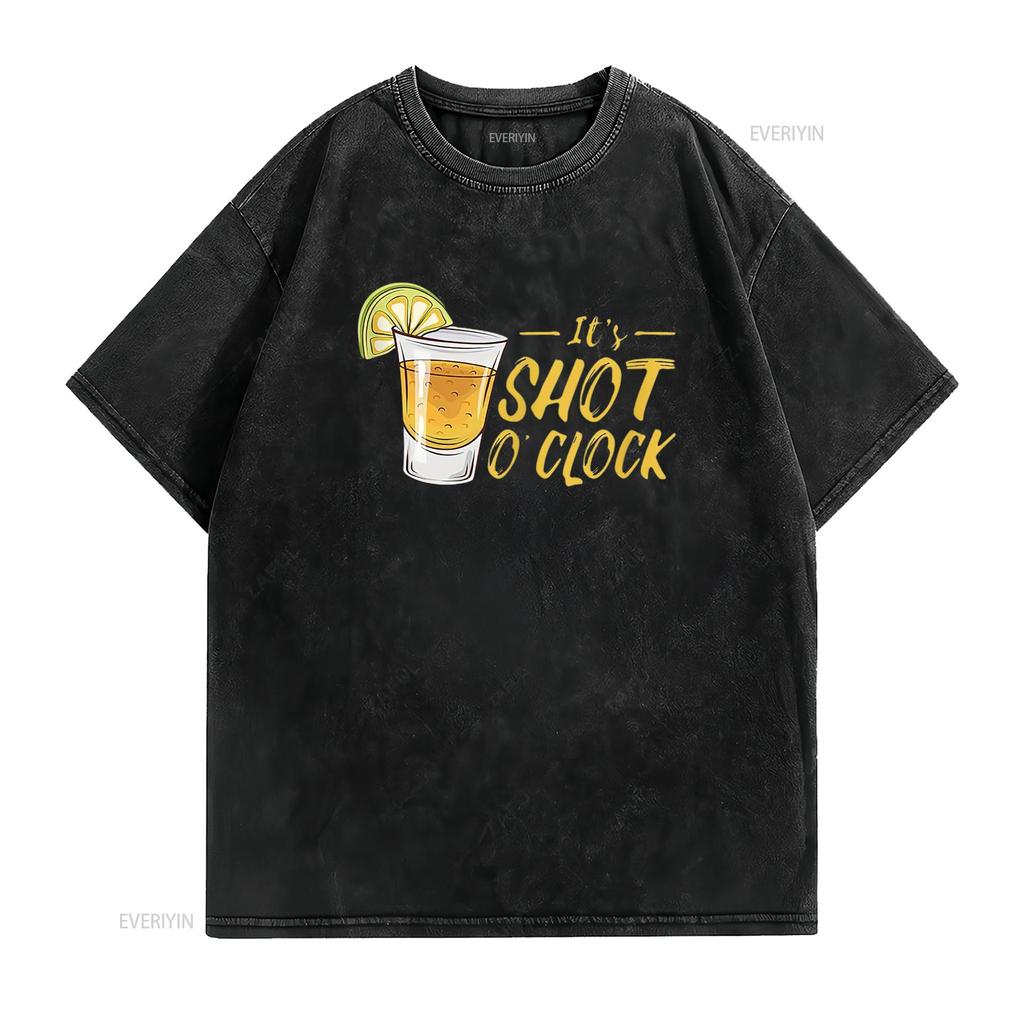Es ist Shot O Clock Alkohol Tequila Limette Party Herren T-Shirt Weiß vintage Gewaschen Grafik Atmungsaktiv Lässig Stilvoll Vielseitig