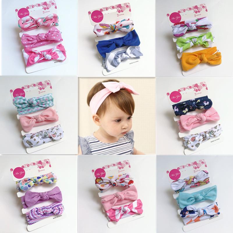 European & American Kids' Rabbit Ears Headband Set: 3-Piece Infant Bow Hair Accessories for Boys & Girls