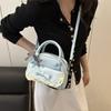 Lace Ribbon Boston Handbag PU Leather Bow Shoulder Bag Sweet Crossbody Bowling Bag  School