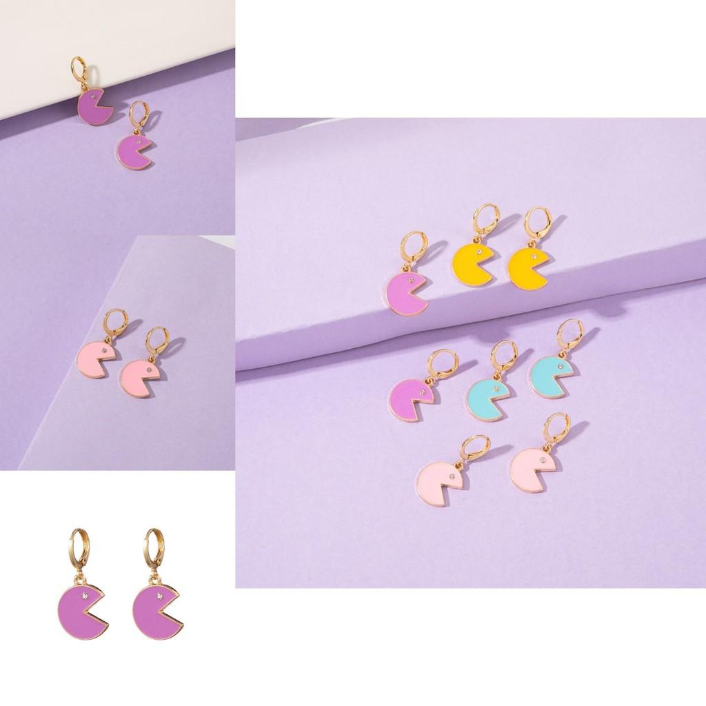 Stylish Plated Smiley Face Earrings Colorful Cute Cartoon Jewelry For Ladies