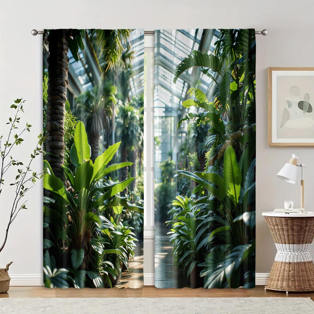 

2 шт., фильтрующие шторы (исключая удилища, неподвижный, без батареек) Пейзаж тропических джунглей для использования в спальнях и 29x65in(75x166cm)