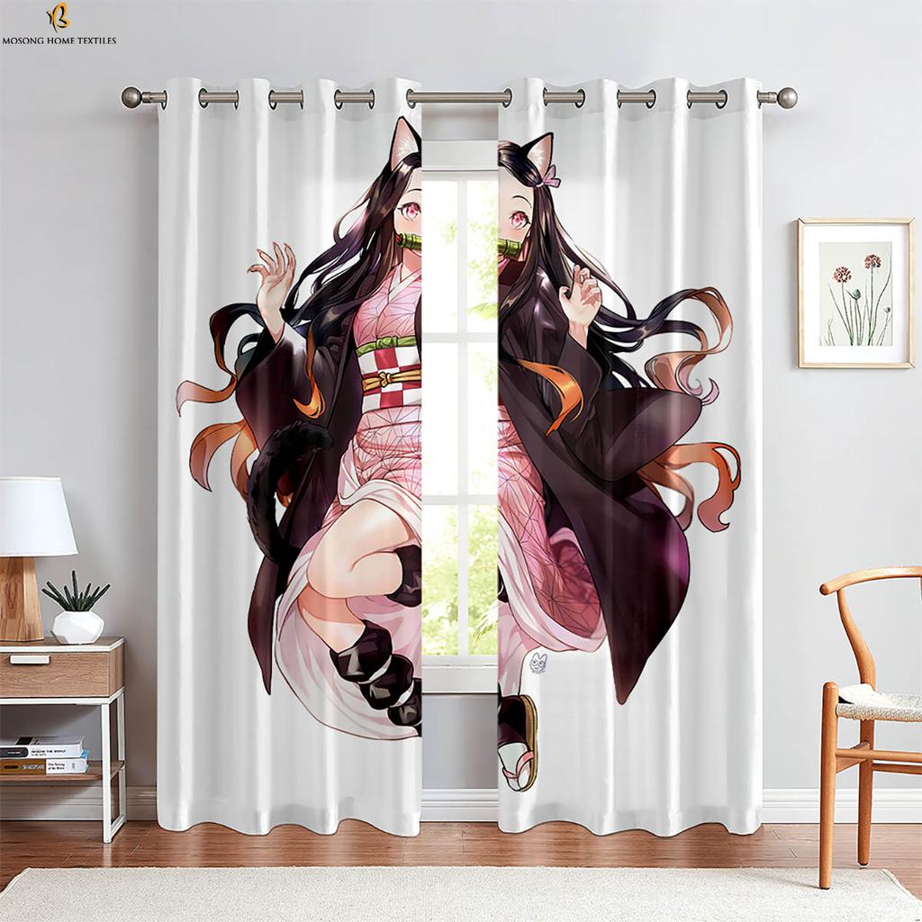 Anime Cartoon Printed Curtains Pink Japanese Curtains Suitable For Bedroom Living Room Kitchen Children's Room Curtains Window