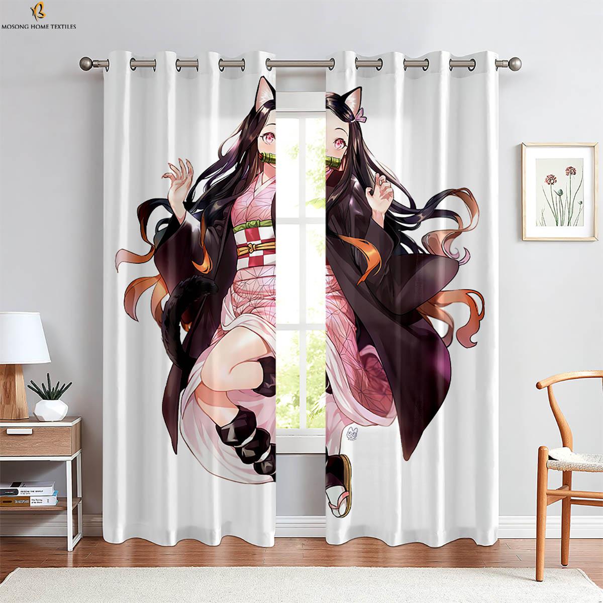 

Шторы с рисунком аниме, розовые японские шторы, подходящие для спальни, гостиной, кухни, детской комнаты, шторы на окно W50xH130(CM)x2PCS&Rod pocket