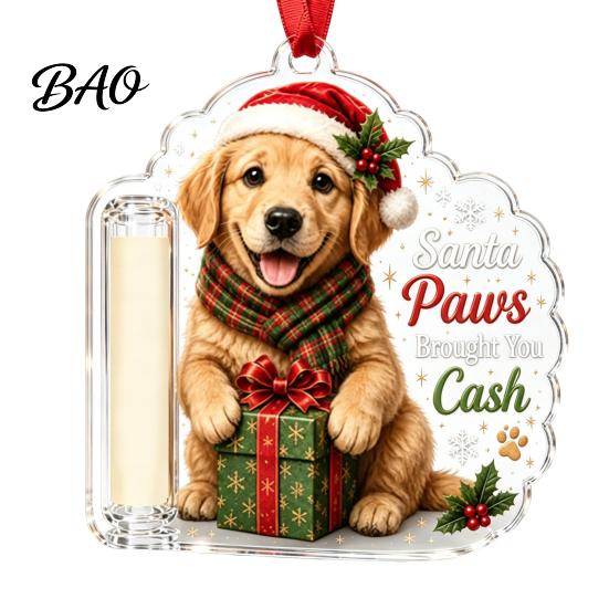 Clear Acrylic Money Clip Christmas Cash Gift Holder Ornament, Cute Dog for Kids Gift, Xmas Tree Hanging Decoration Holiday Party Supplies Box