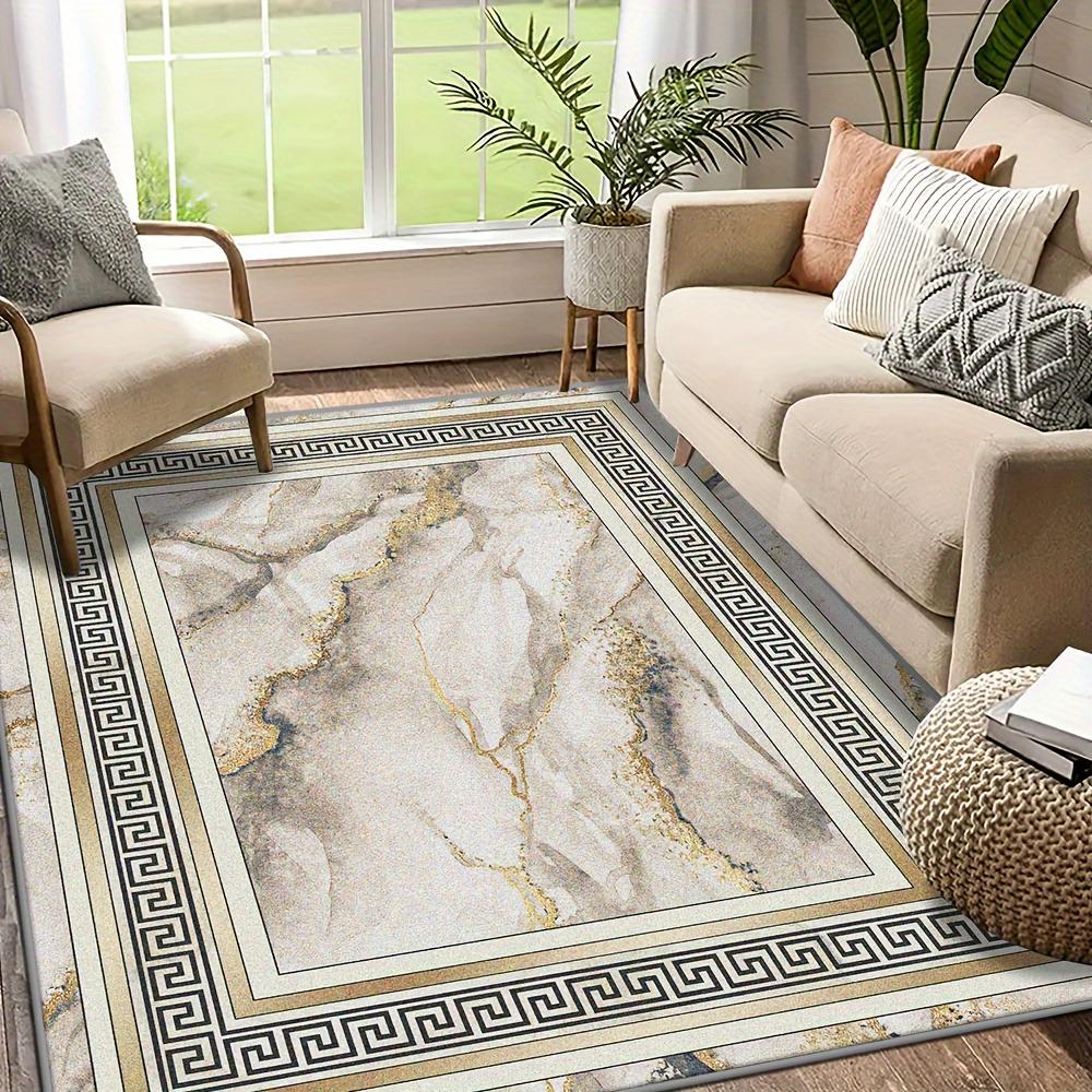 

Luxury Marble Texture Floor Mat - Gold Frame Pattern with Delicate Edge Decorative Rug , Non-Slip Entryway Runner for Living Room 40x60cm