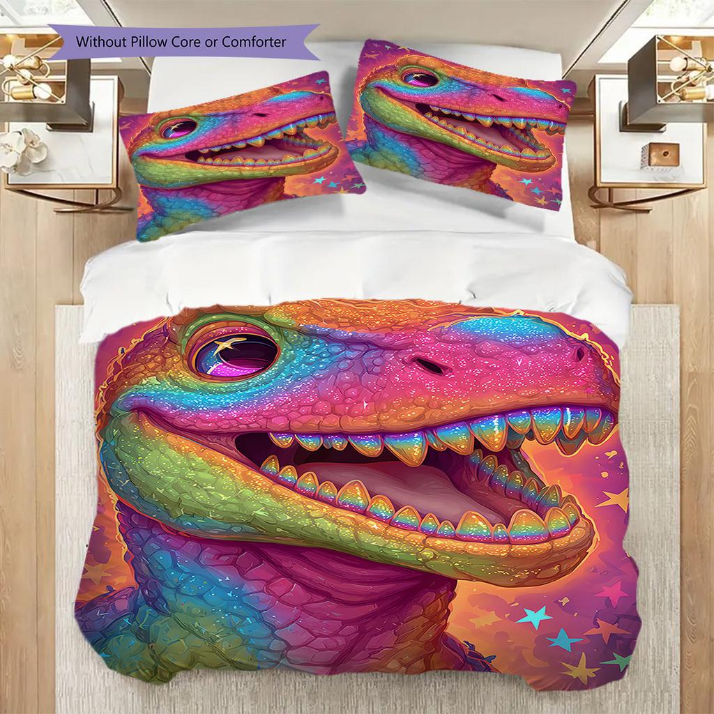 Dinosaur Pattern Bedding Quilt Set Quilt Cover Pillowcase Home Decoration Birthday Gift (1 * Duvet Cover + 2 * Pillowcase, Without Core)
