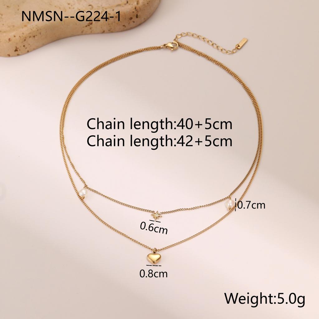 Double Layer Hexagram Star Diamond Encrusted Pearl Necklace Gold Fashion Jewelry