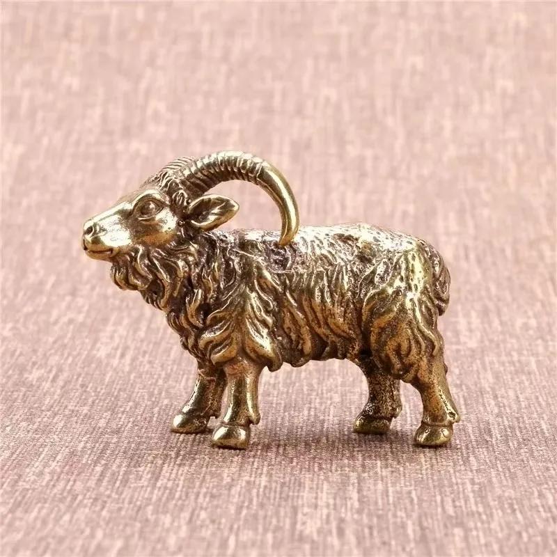 Creative Metal Twelve Zodiac Goat Decoration Crafts Retro Micro Carved Brass Goat Decor Home Desktop Decor Animal Tea Pet Statue