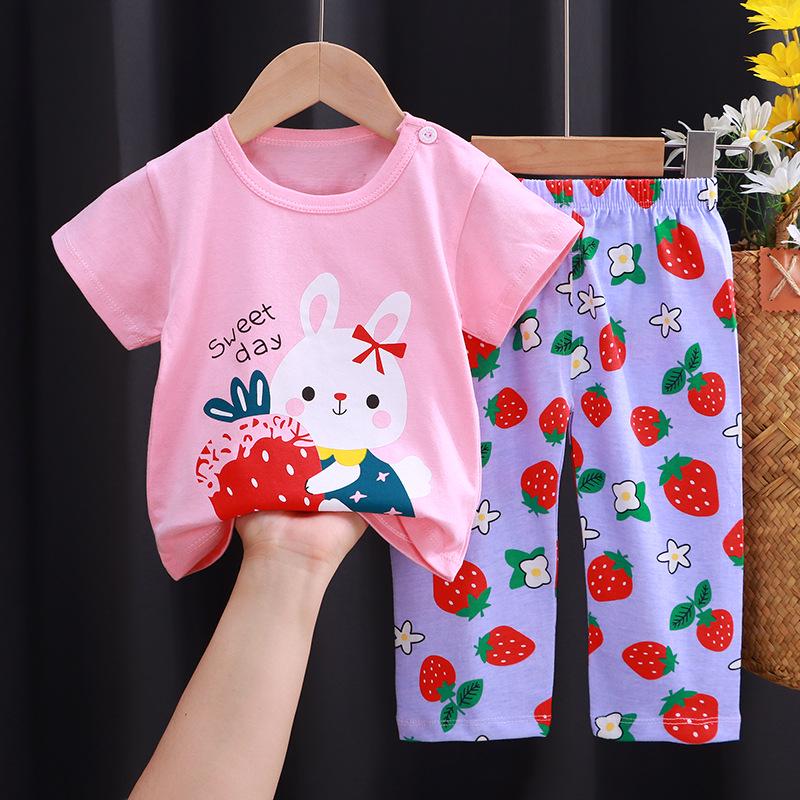 Kids' Summer Cotton Lounge Set - Short Sleeve T-shirt & Long Pants for Boys & Girls