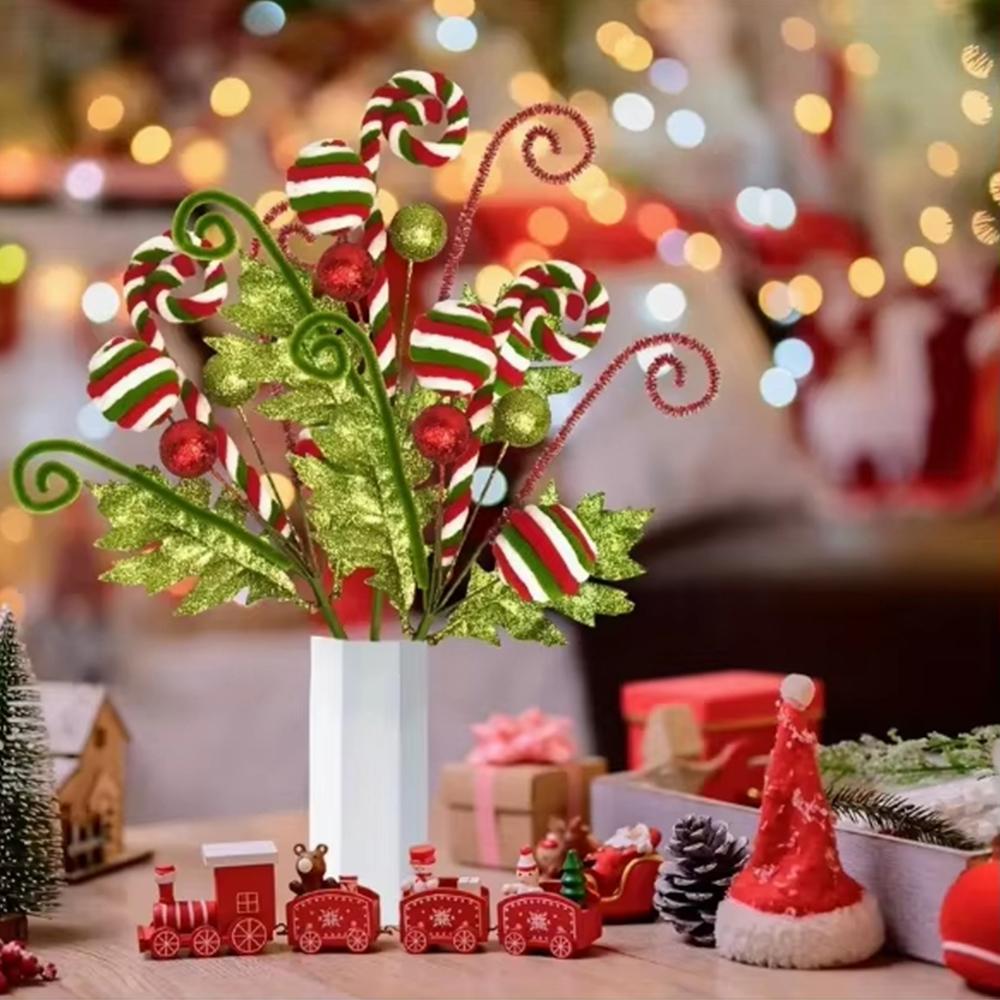 1/2pcs Artificial Berrys Stem Christmas Decoration Candy Lollipop Make Cutting Decor Christmas Trees Flower Garlands Holiday