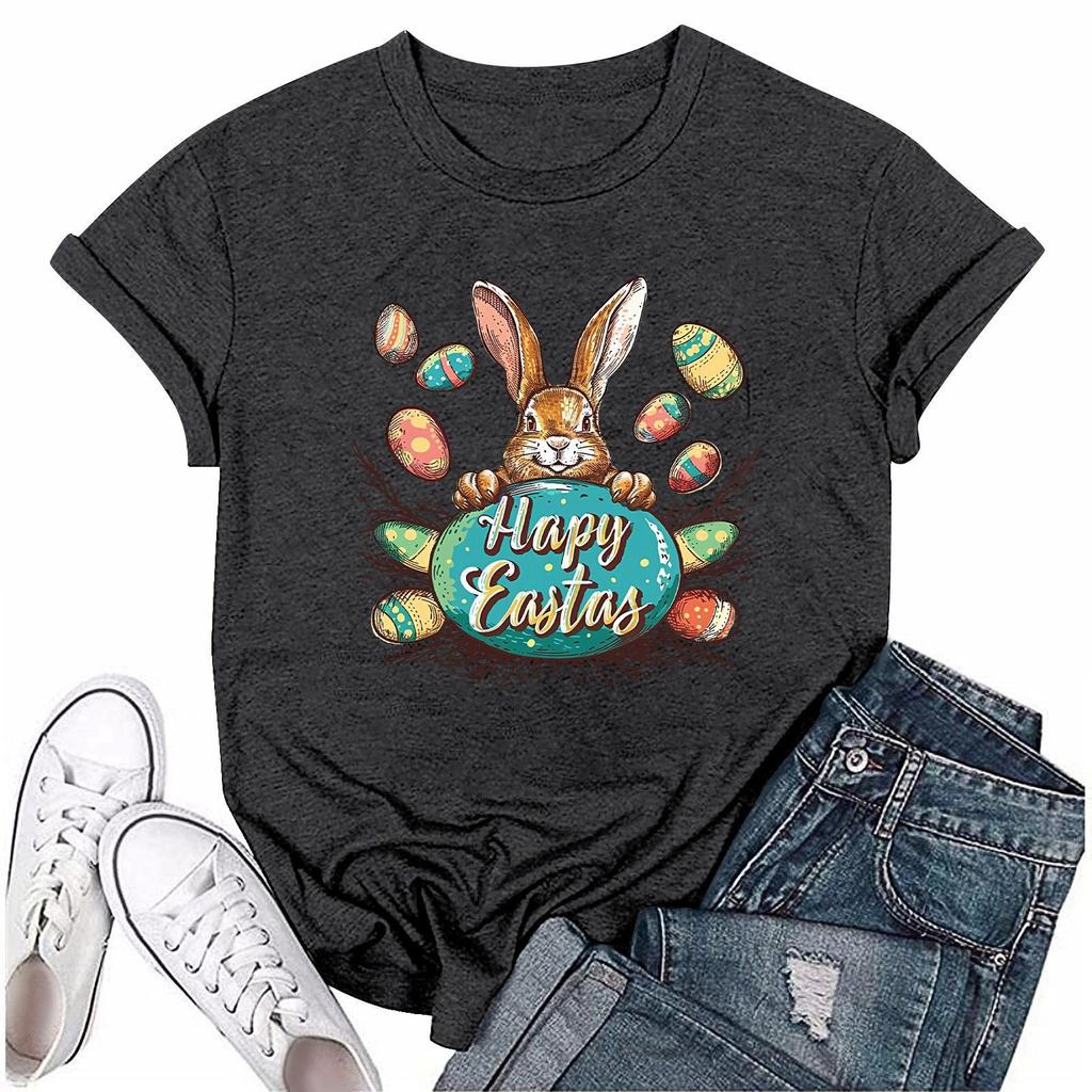 Damenmode Bedrucktes Rundhals Kurzarm Freizeit T-Shirt Top