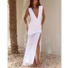Foreign Trade Cross-border Women's Clothing, New Products, Spice Girls, Sexy Deep V-wrapped Hip Split Skirt, Backless Gauze Perspective European