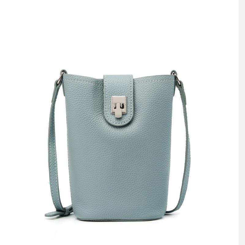 Top-grain Leather Single-shoulder Crossbody Small Bag, Mobile Phone Bag, Women's Versatile Leather Vertical Casual Small Bucket Bag