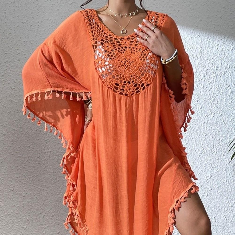Loose Swimsuit Cover Up Dress Hollow Out Beachwear Shirt Fashion Summer Sunscreen Smock  for Women