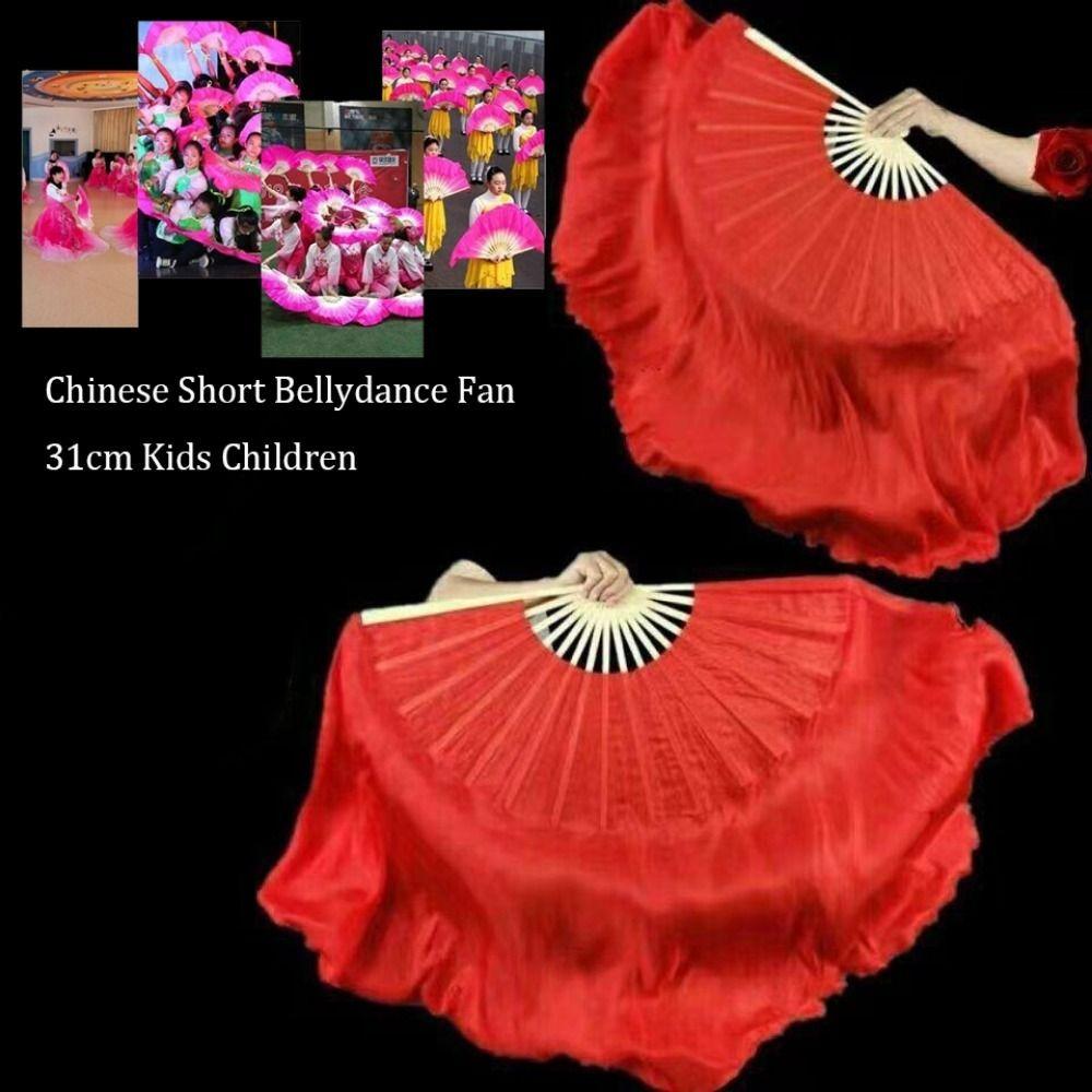 26/31cm Bamboo Chinese Short Bellydance Fan Hand Dye Adults Fan  Veil Pairs Yangko Dance Tools