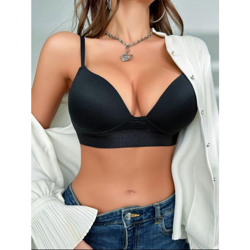 Women Breathable Comfortable Wireless Push Up Adjustable Solid Color Bra Underwear