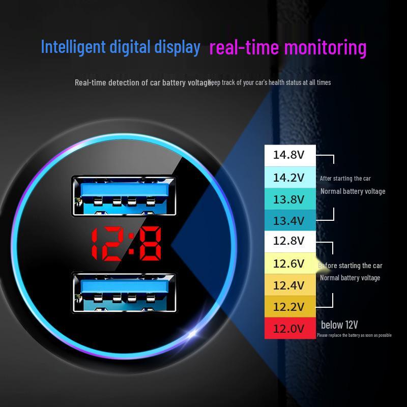 Multi-Function Dual USB Car Charger with Digital Display