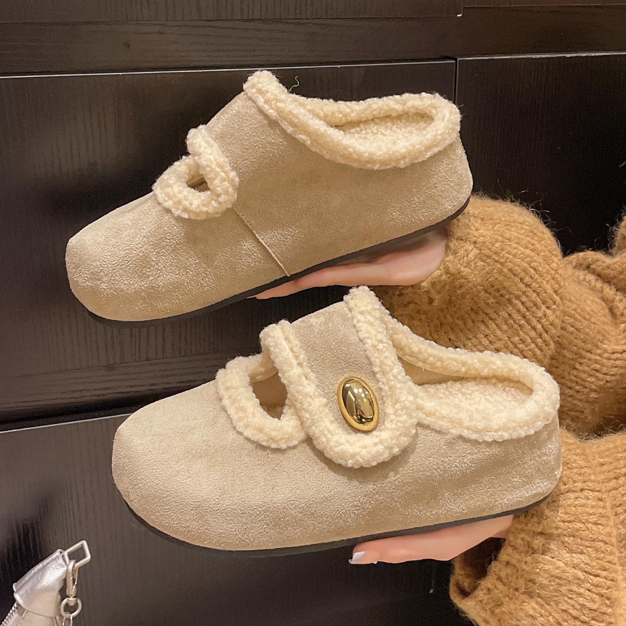 

Новый продукт чувство плоское дно пушистые туфли женские носят осенью и зимой, новые милые новые бархатные мягкие подошвы круглый носок одинарные туфли 40 абрикосовый