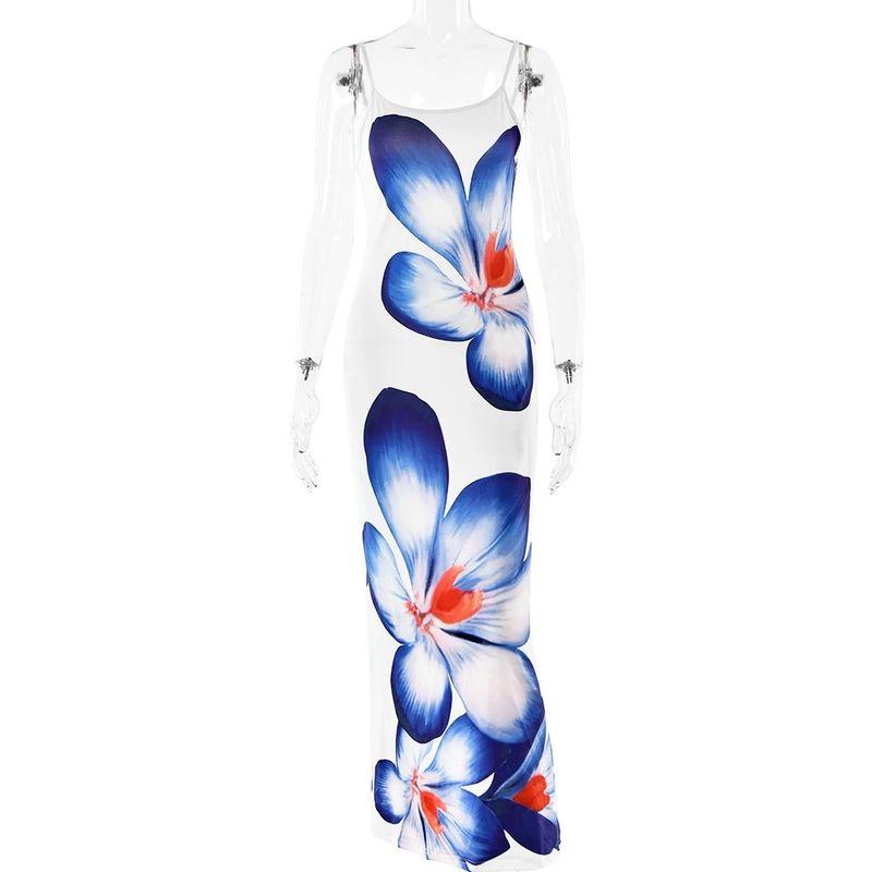 

Elsa European and American Women s Clothing Summer Hot-Selling New Arrival Fashion Retro Print Sexy Multi-Color Sling Sheath Dress Women Blue M