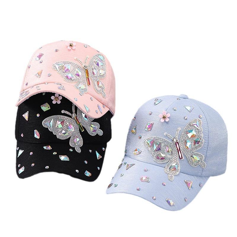 Cross-border colorful butterfly rhinestone baseball cap women's butterfly sequined sunshade cap spot women's baseball cap spring