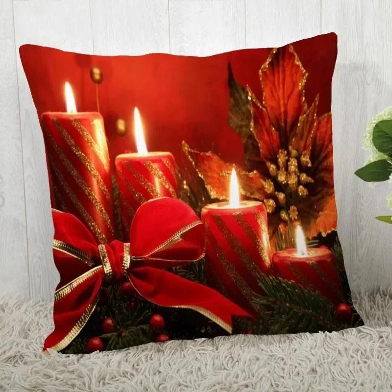 Home Decoration Bedroom Bedside Pillow Cover Christmas Candle Square Cushion Cover Living Room Sofa Pillow 40x40cm