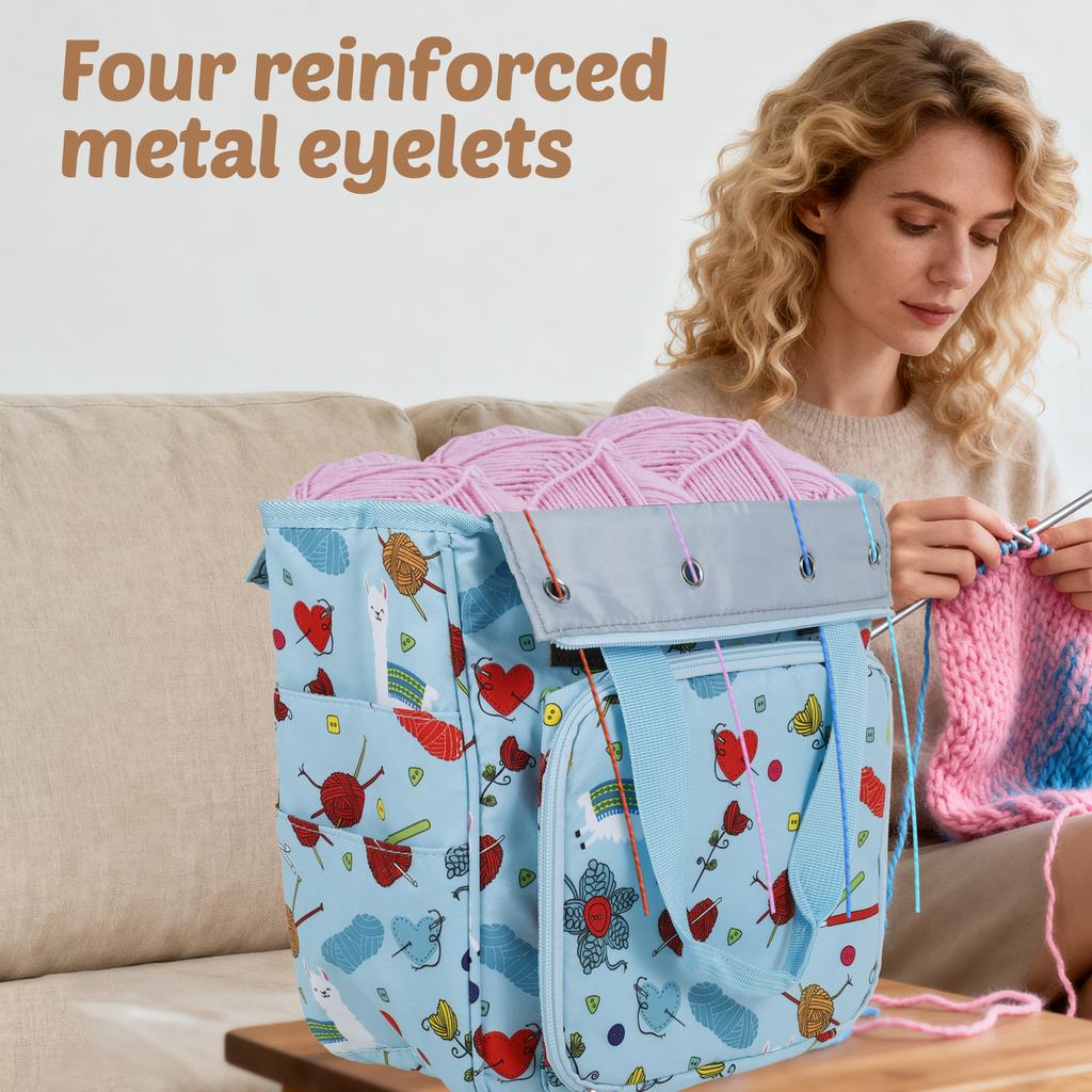 Crochet Yarn Storage Bag Large Capacity Travel Knitting Bag Portable Oxford Cloth Wool Tote Organizer with Multi Pocket
