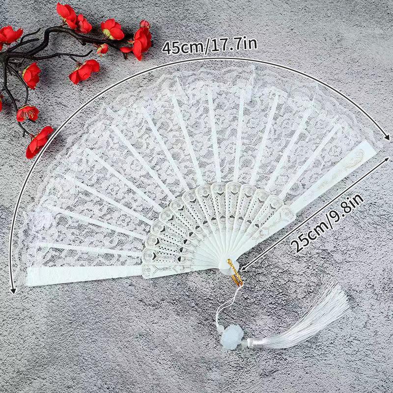 Folding Fan Lace Flower Decor Chinese Style Fan Hand Held Anitque Art Craft Japnese Summer Female Dance Home Party Decoration