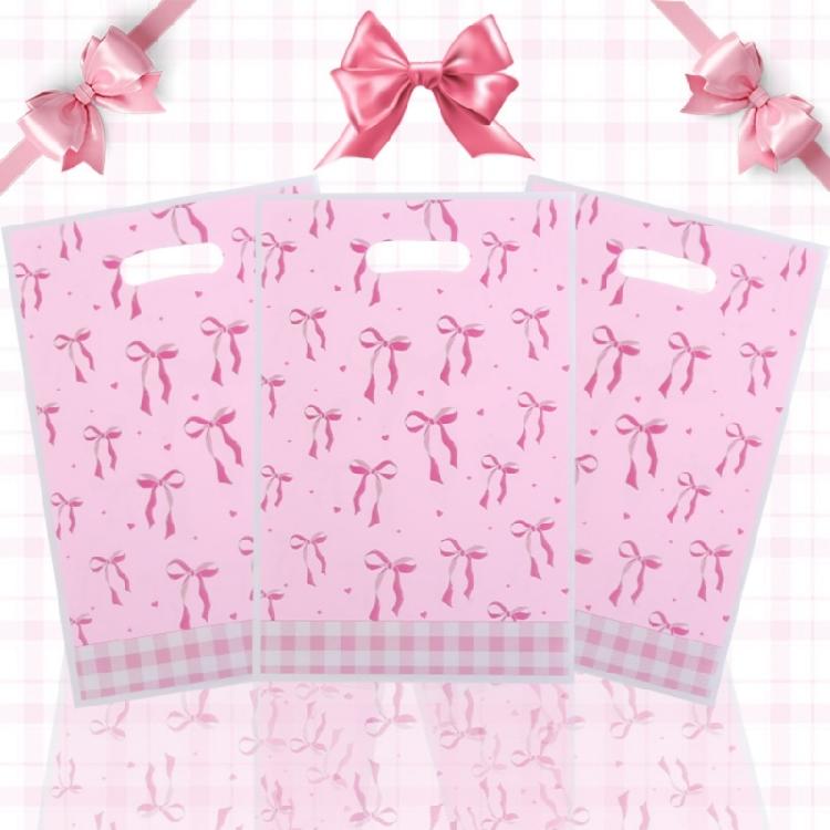 Durable Pink Bows Print Plastic Storage Bags For Jewelry Accessories Rainy Day Protections Pouches