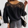 Women Loose Fit Solid Color Long Sleeve Lace Trim Plus Size Shirt