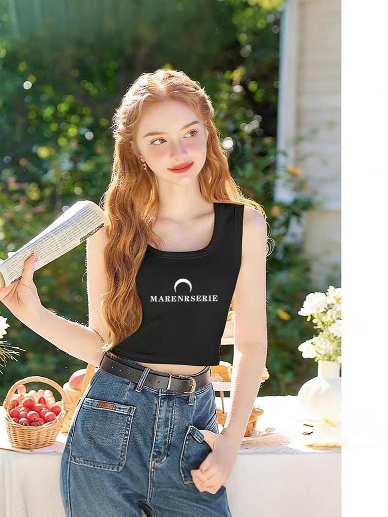 2026 Women's Sexy Letter Print Camisole Top: Short, Versatile Cropped Vest