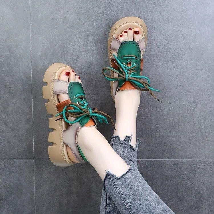 Women Leather Thick Soles Sandals Retro Wedges Slides Comfortable Outdoor Platform Sandal
