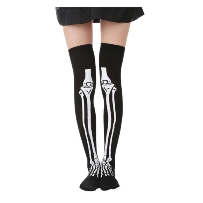 Skeleton Halloween Silk Stockings Woman Black Knee High Socks Ghost Props House