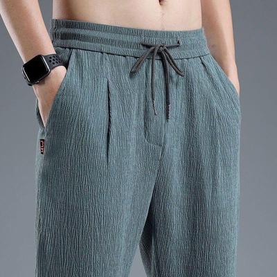 Men's Summer Ice Silk Breathable Quick-Dry Nine-Point Linen Casual Pants