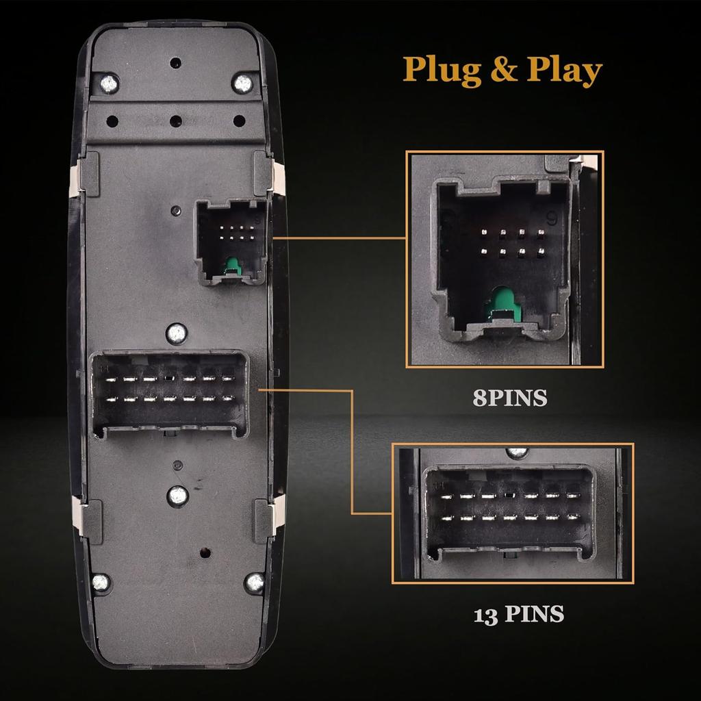 Driver Side Master Power Window Switch - 8P + 13P - Compatible With 2011-2016 Dodge Journey Window Control Switch Replaces 68084001AD 68084001AB